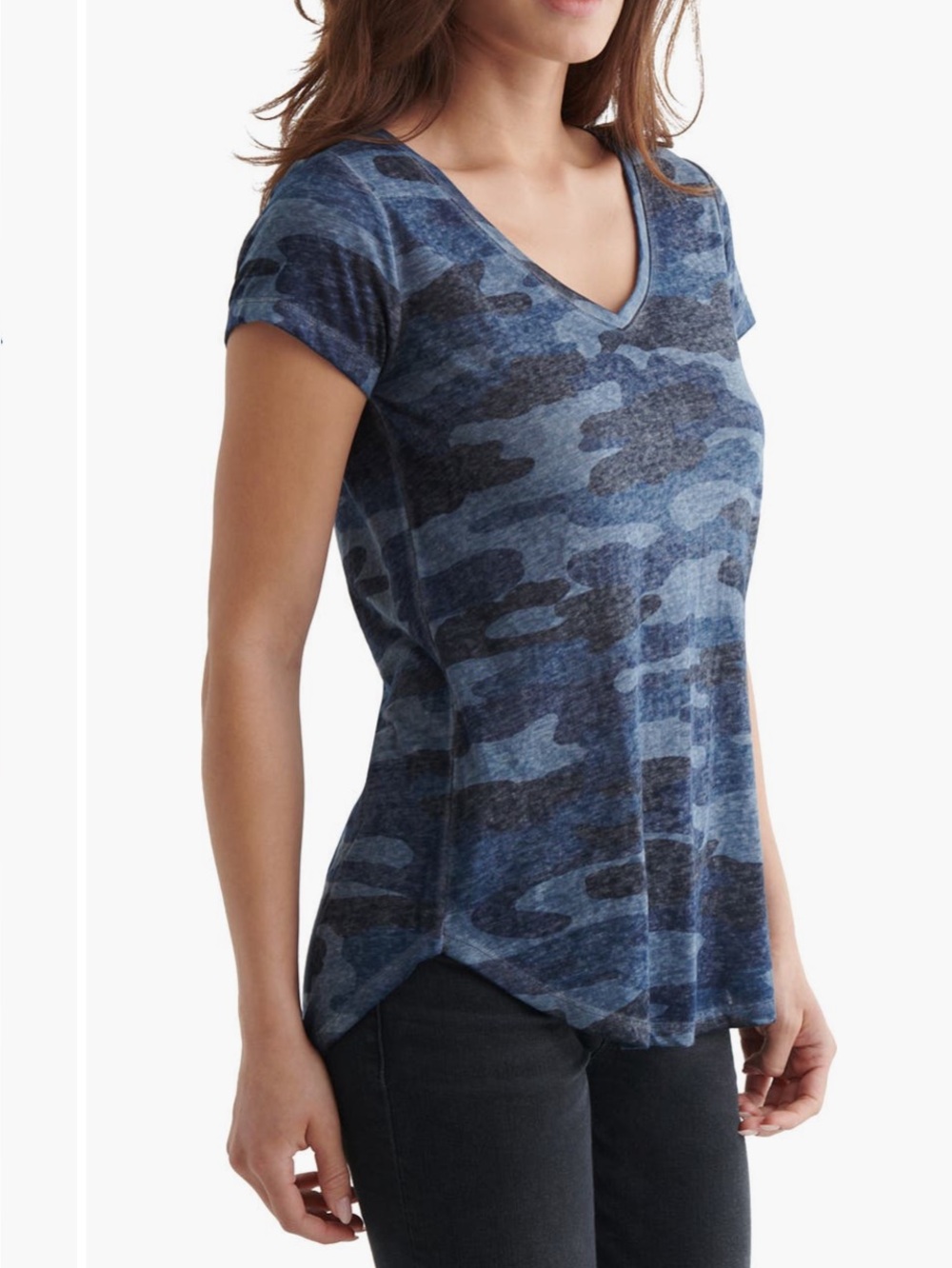 Lucky Brand Camo Burnout T-
Shirt in Multi Blues Size 1X